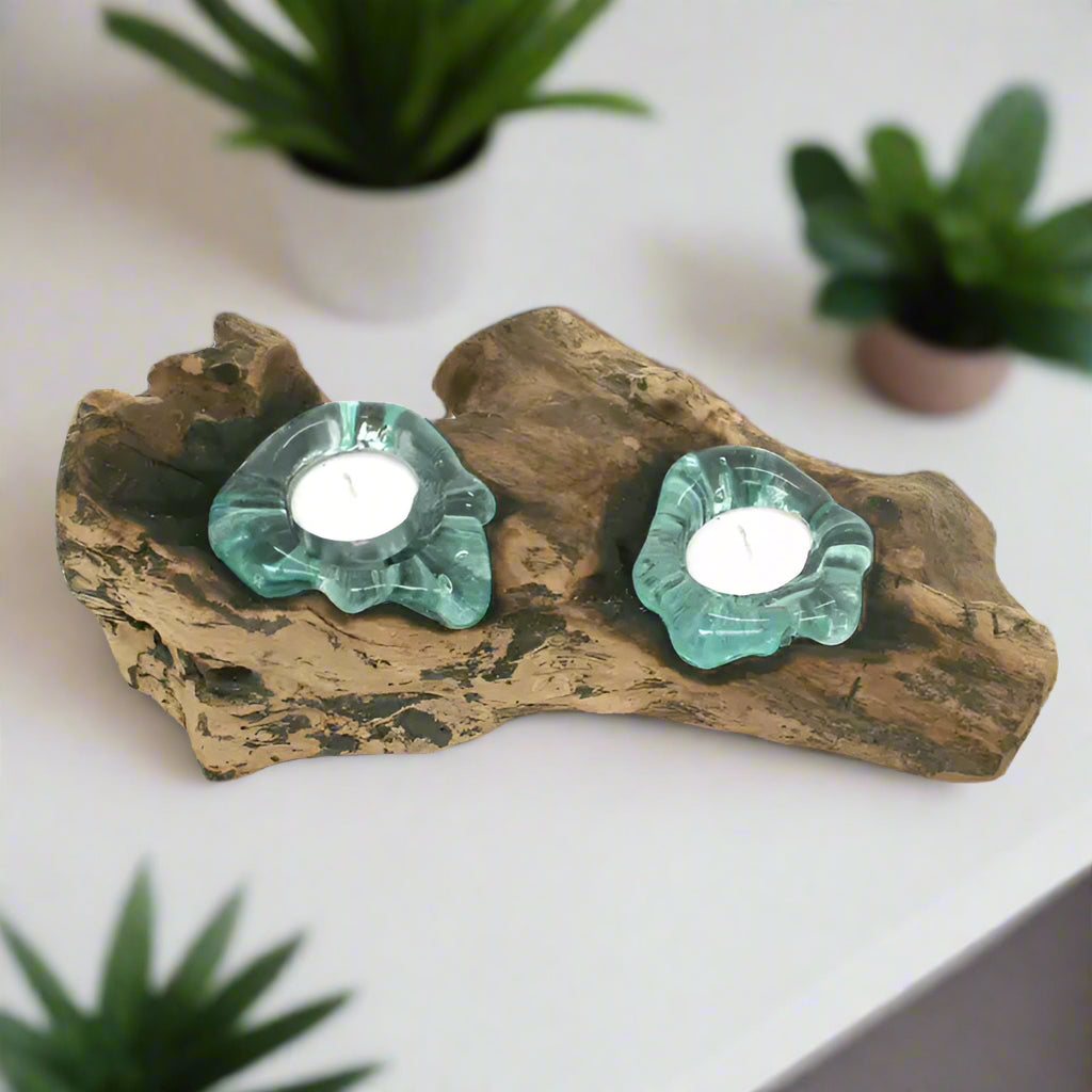 Driftwood Double Candle Holder Blown Glass