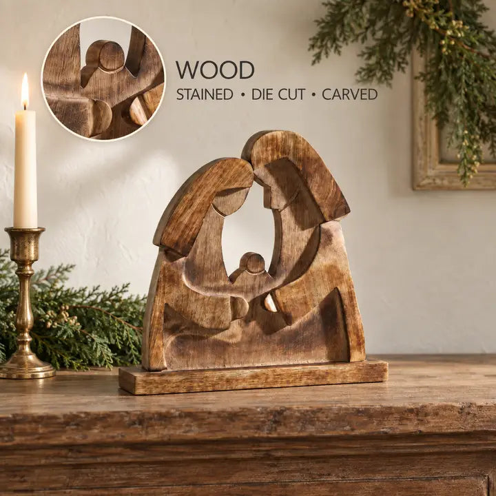 Wooden Nativity Scene with Mary, Joseph & Baby Jesus | 12"
