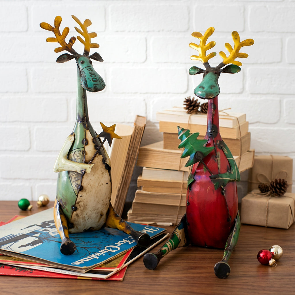 Recycled Sitting Iron Moose | Set of 2