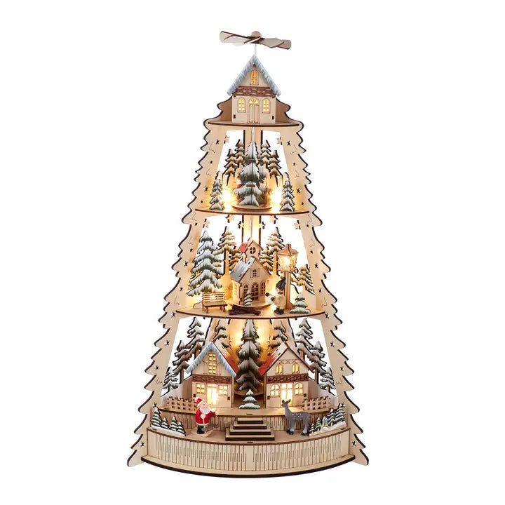 Bo Led Lighted Half Tower Village Scene & Santa | 21.25"