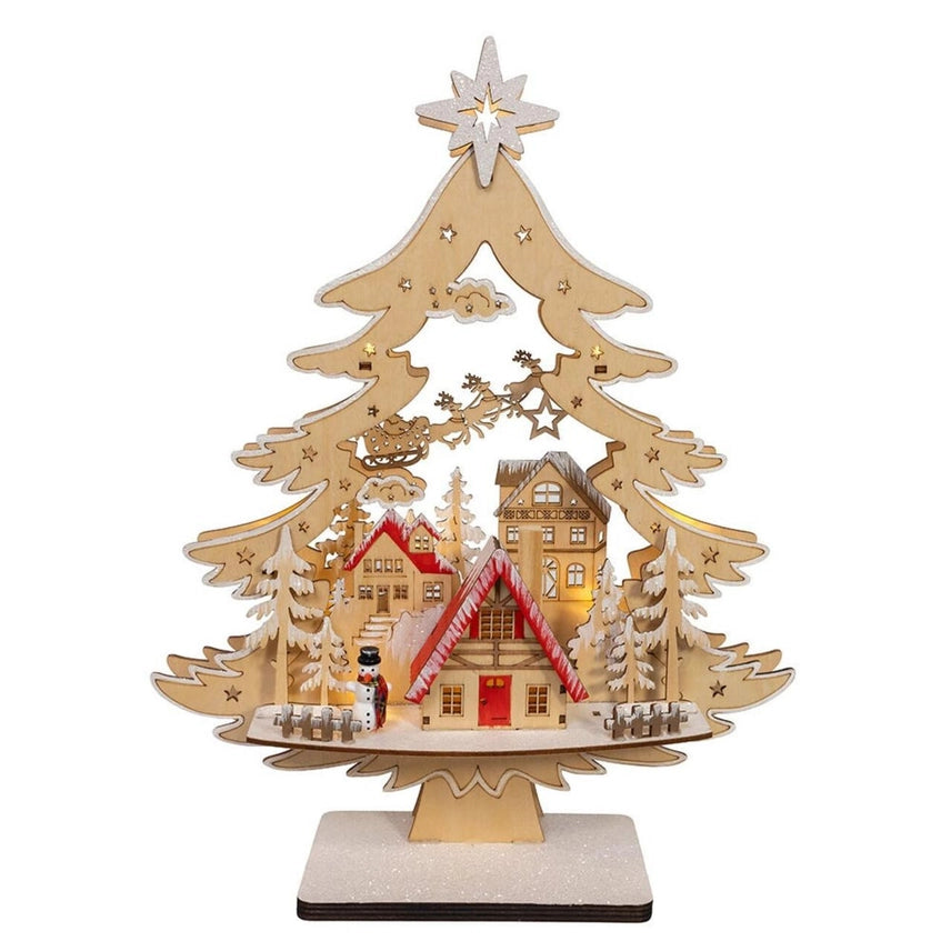 Led Tree W/Village Scene | 15"