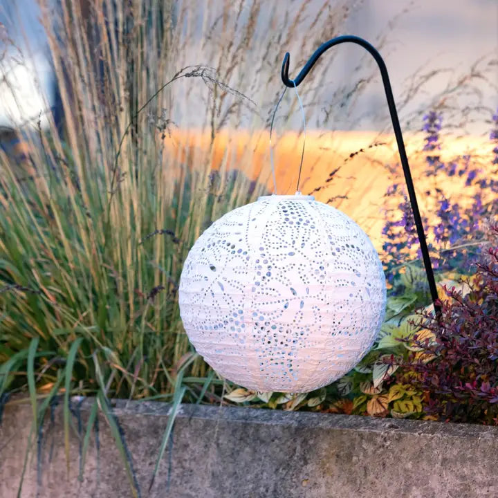 Stella Monstera 12" Globe Solar Lantern - Porcelain