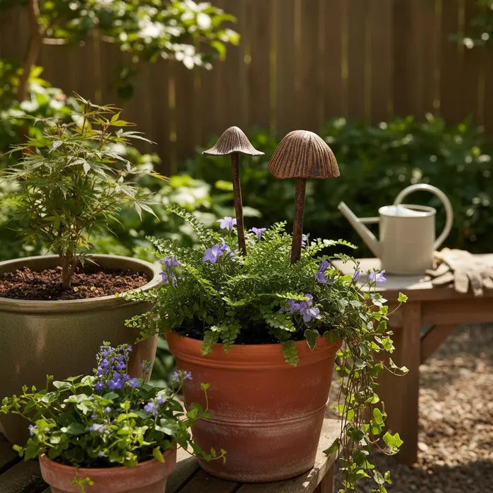 Copper Mushroom Garden Stakes | Set of 2