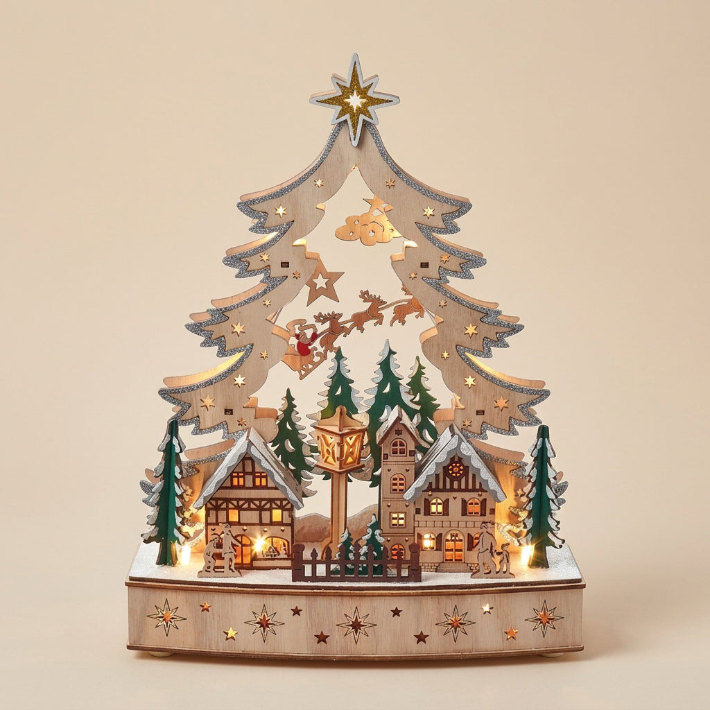 Lite Santa Xmas Tree Village | 12.6"H