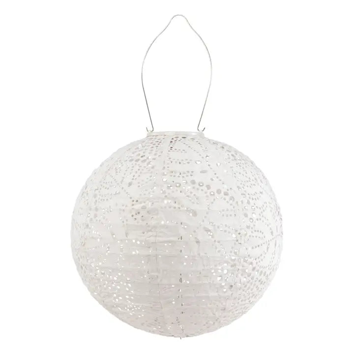 Stella Monstera 12" Globe Solar Lantern - Porcelain