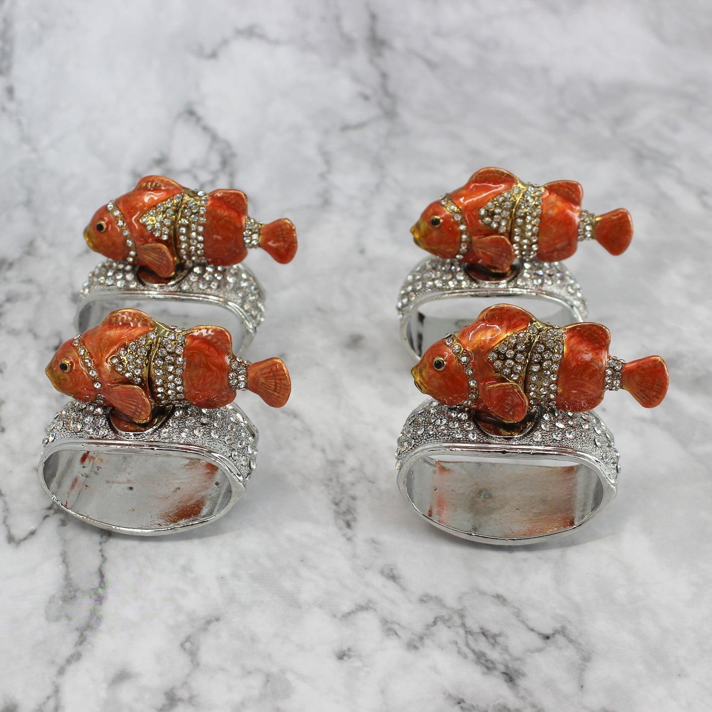 Pewter Jeweled Napkin Rings - Set of 4