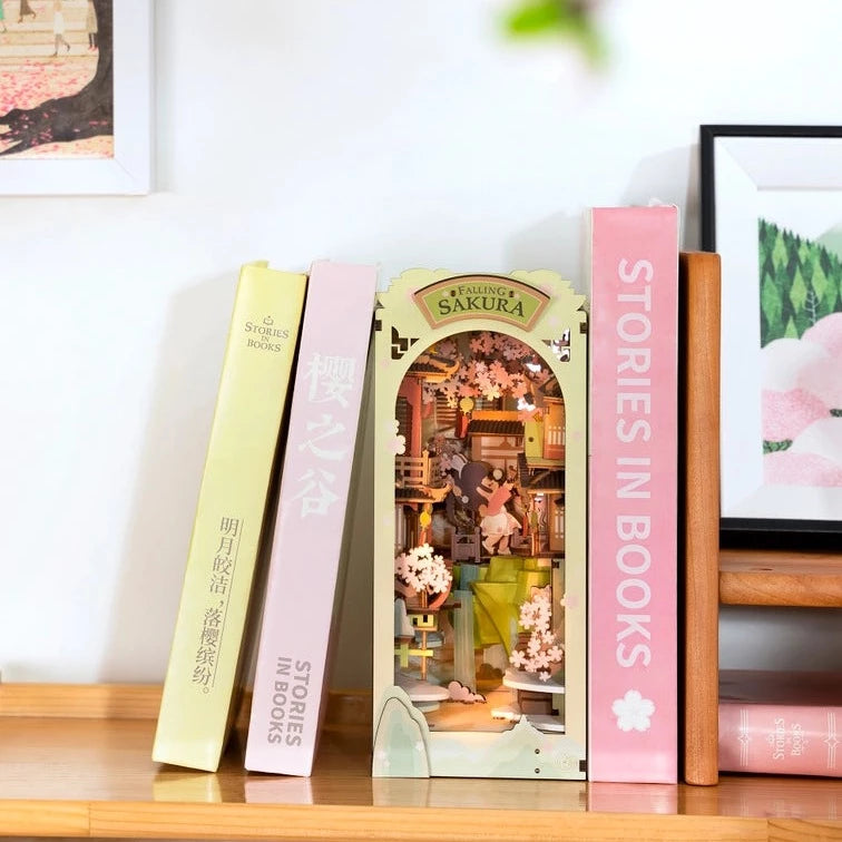 DIY Book Nook Kit, 3D Wooden Miniature House Kit for Book Nook Shelf Insert  Decor, Booknook DIY Kit with Sensor Light and Dust Cover, Book Nook Kits