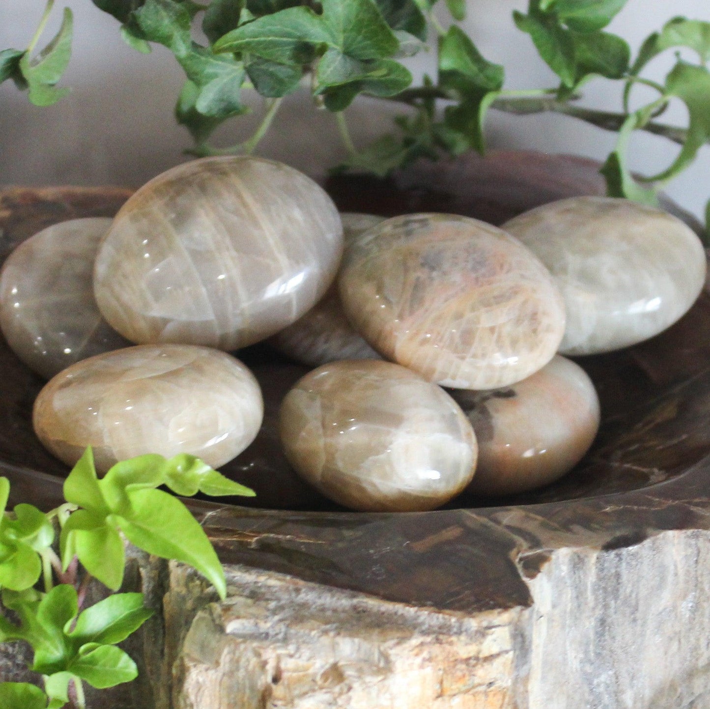 Peach Moonstone Palm Stone