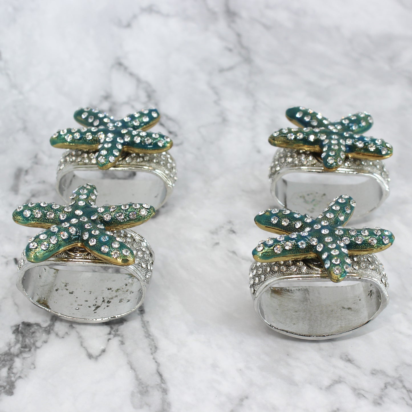 Pewter Jeweled Napkin Rings - Set of 4