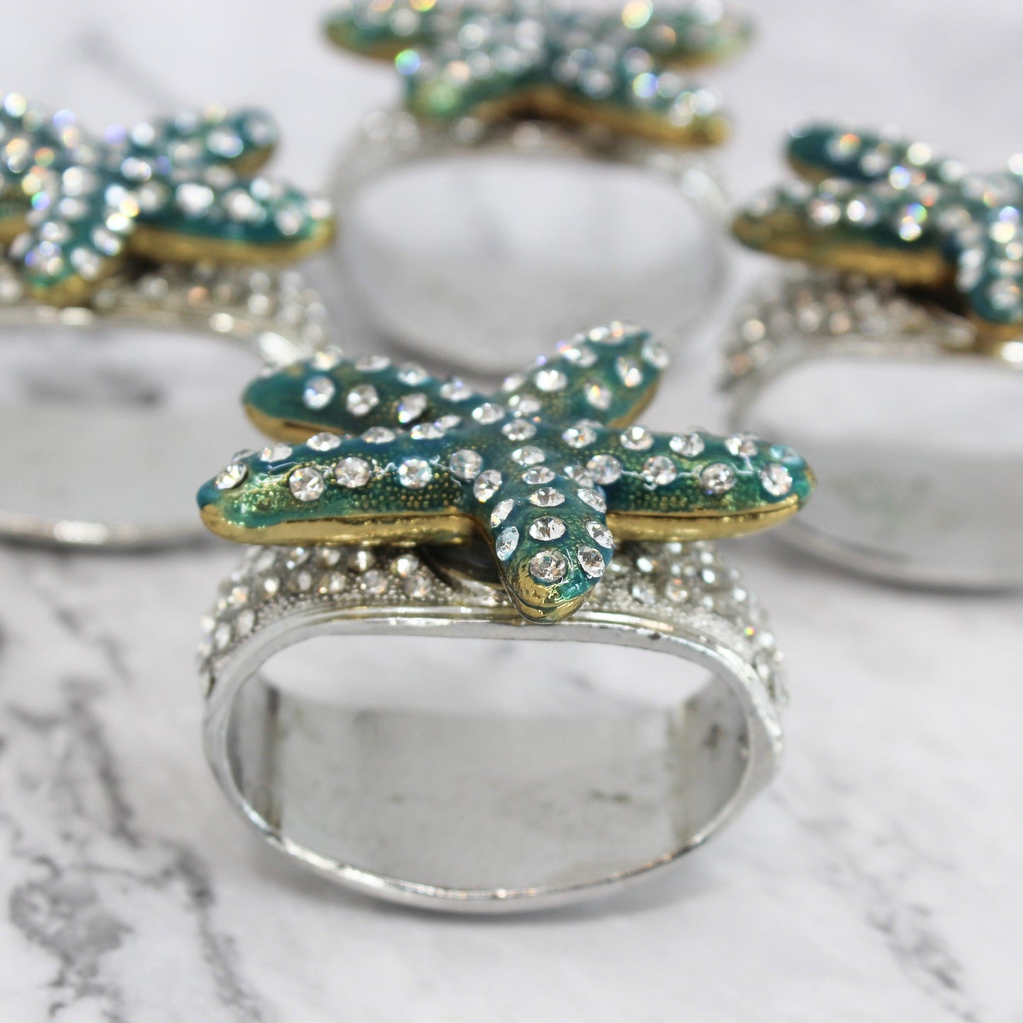 Pewter Jeweled Napkin Rings - Set of 4