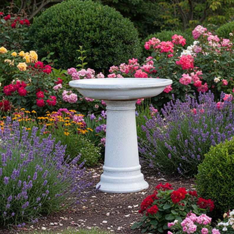 Small Traditional Birdbath 18″D x 20″H | Tropical White