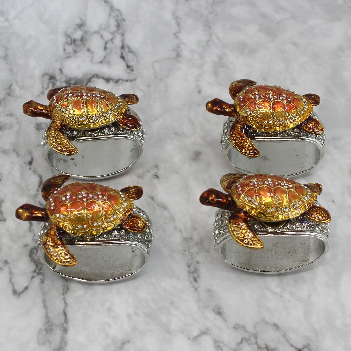 Pewter Jeweled Napkin Rings - Set of 4