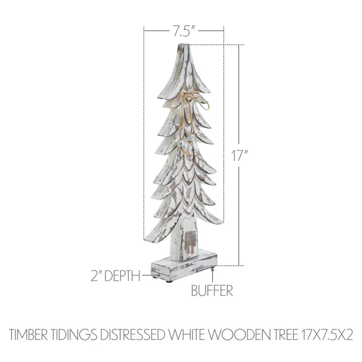 Timber Tidings Distressed White Wooden Tree | 17x7.5x2
