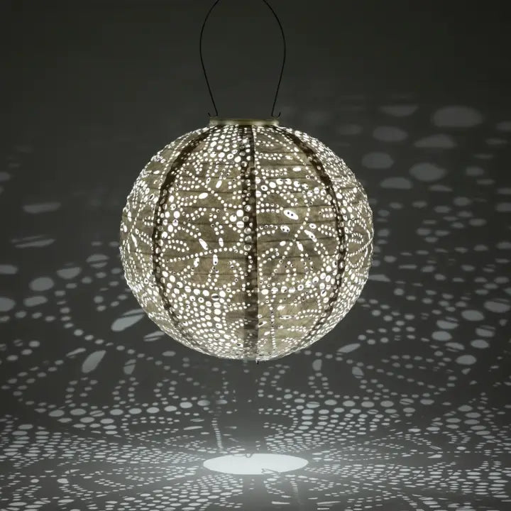 Stella Monstera 12" Globe Solar Lantern - Porcelain