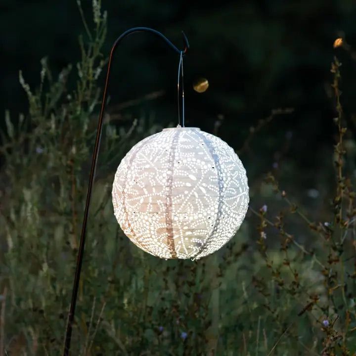 Stella Monstera 12" Globe Solar Lantern - Porcelain