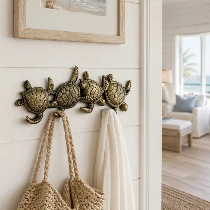 Sea Turtle 4-Hook Rack | Cast Iron