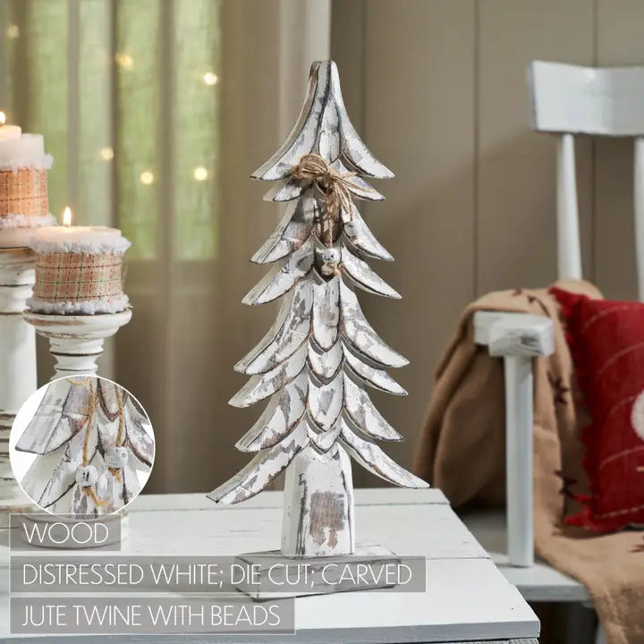 Timber Tidings Distressed White Wooden Tree | 17x7.5x2