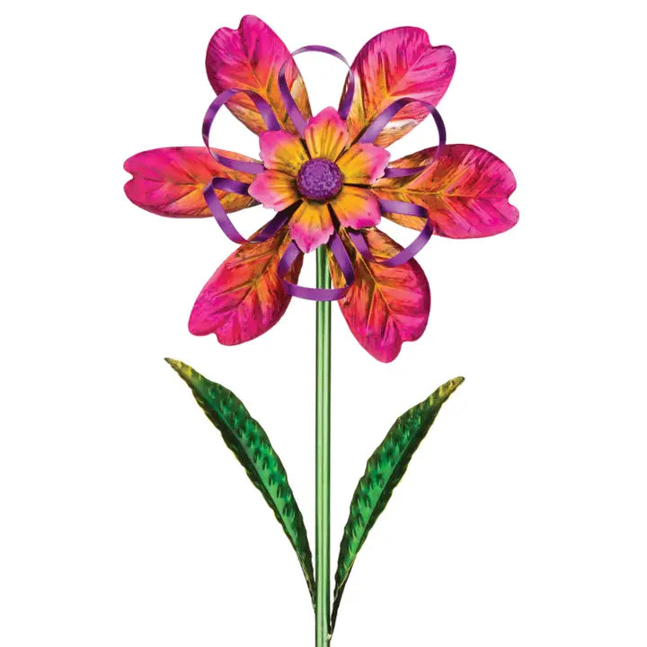 Pink Ribbon Flower Spinner Stake