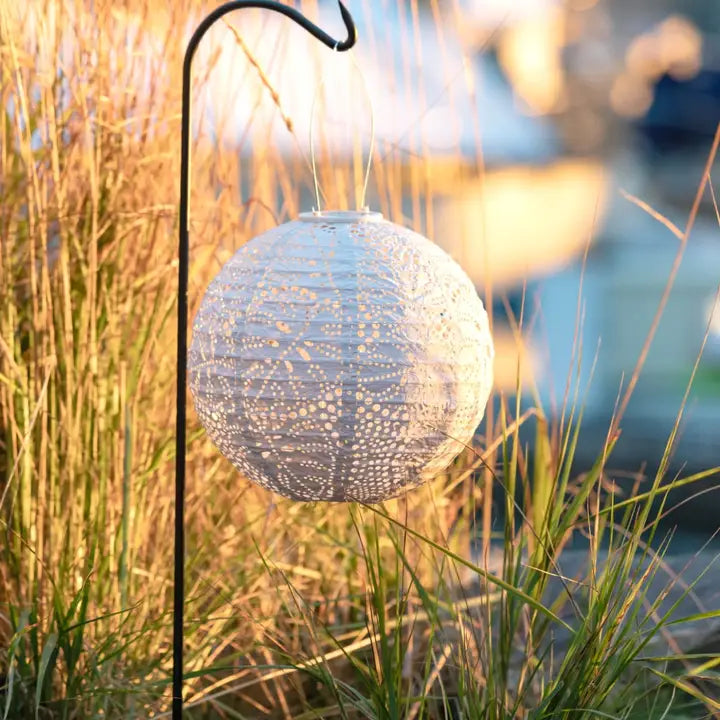 Stella Monstera 12" Globe Solar Lantern - Porcelain