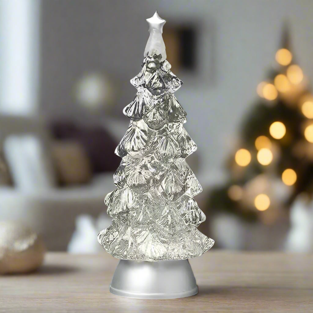 Lighted Swirl Tree with Silver Base