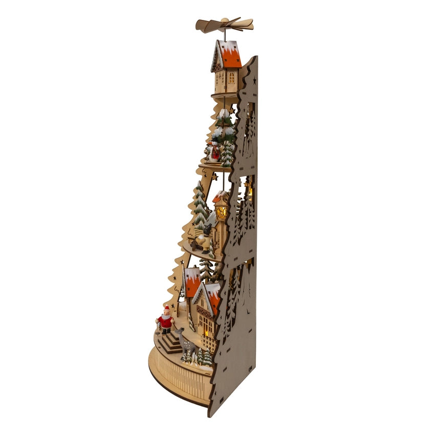 Bo Led Lighted Half Tower Village Scene & Santa | 21.25"