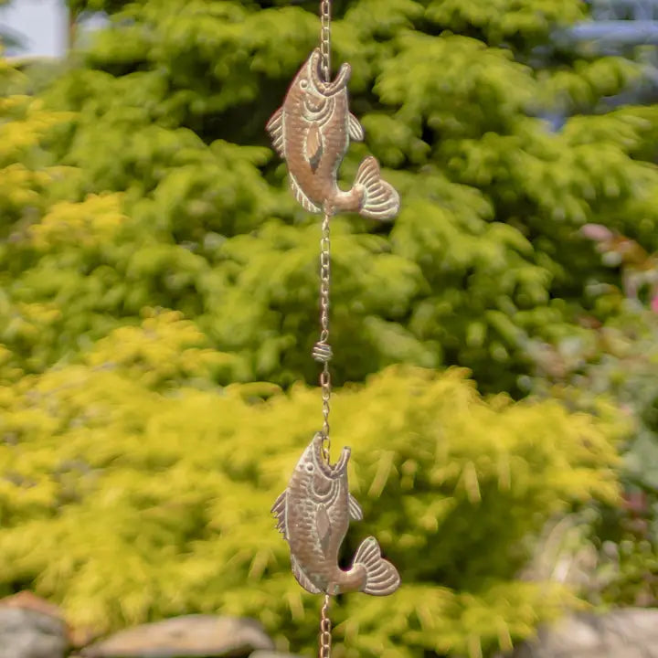 98" L. Iron Rain Chain w/ Jumping Fish in Copper