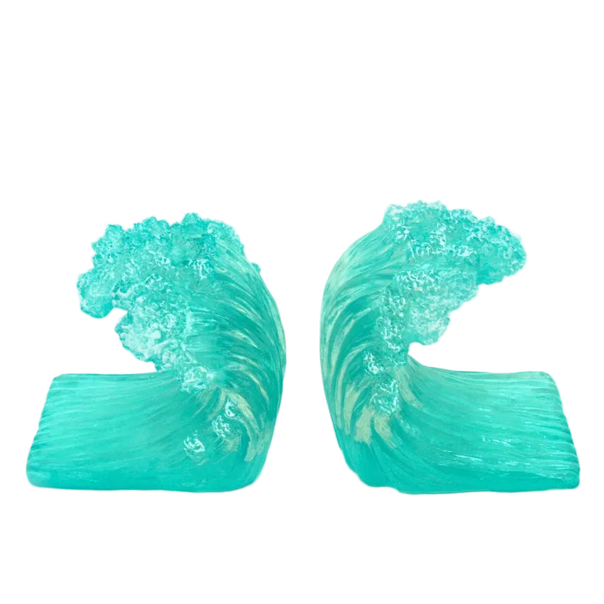 Clear Blue Wave Book Ends Set of 2