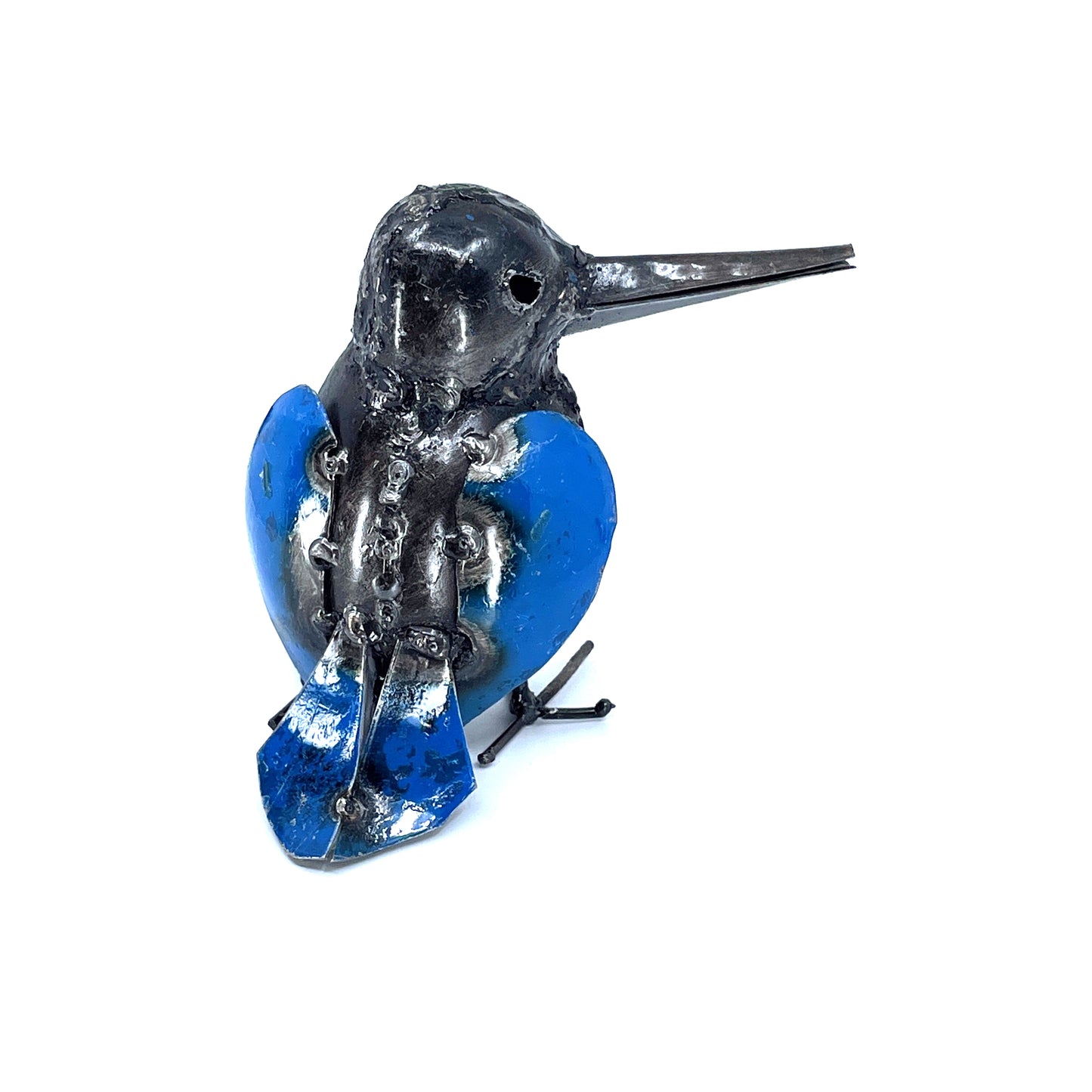 Blue Recycled Metal Kingfisher Bird