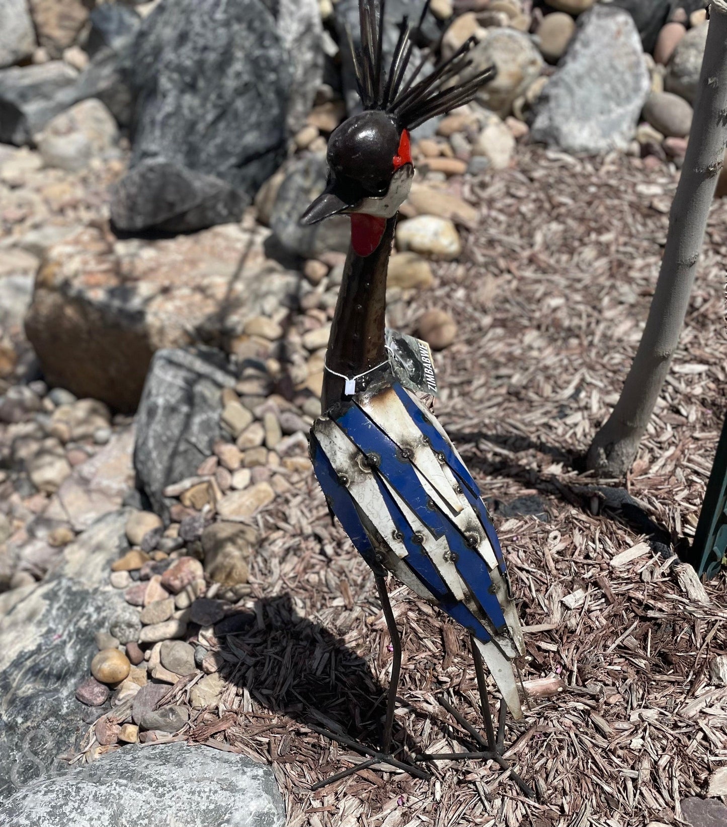 Recycled Metal Tall Crowned Crane