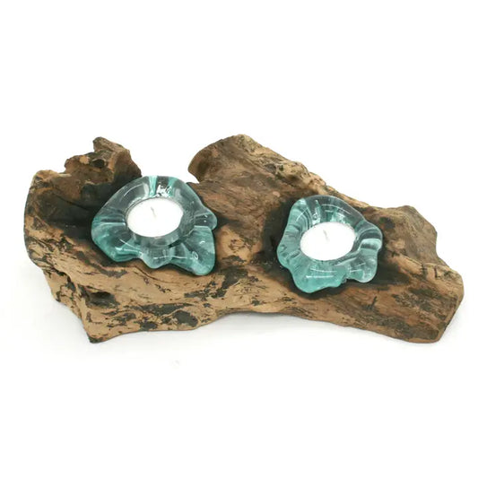 Driftwood Double Candle Holder Blown Glass