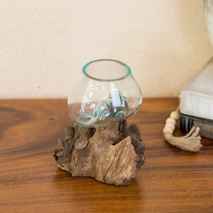 Blown Glass Vase On Chinaberry Wood