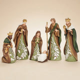Brown & Green Leaf Pattern Nativity Set | 9"H