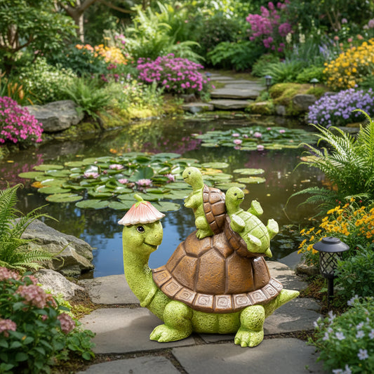 7" Resin Turtle with Kids Statue
