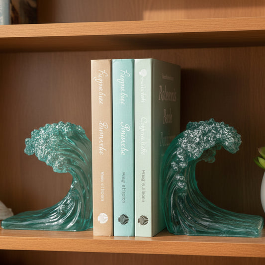 Clear Blue Wave Book Ends Set of 2
