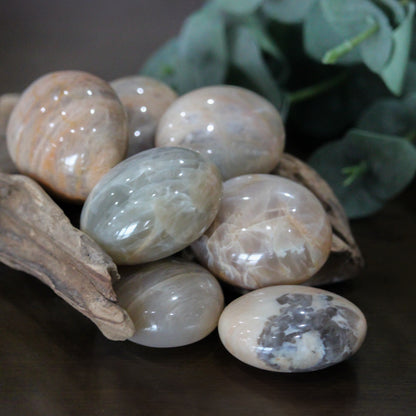 Peach Moonstone Palm Stone