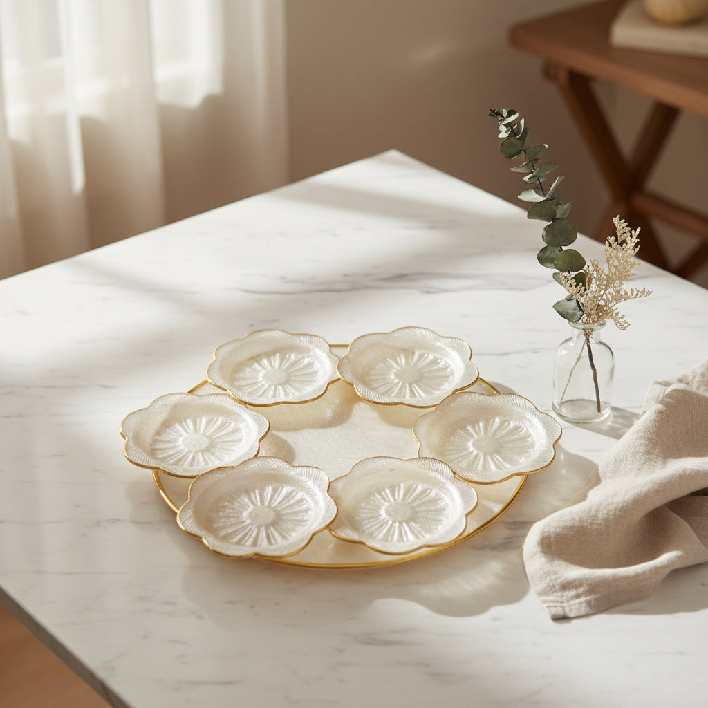 Capiz Tray w/Coasters Set