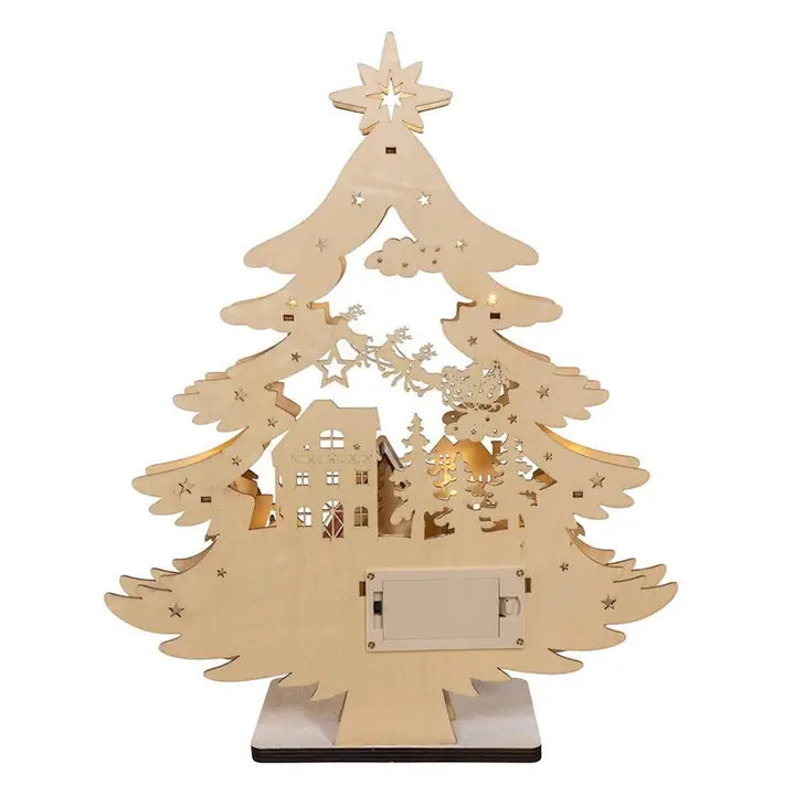 Led Tree W/Village Scene | 15"