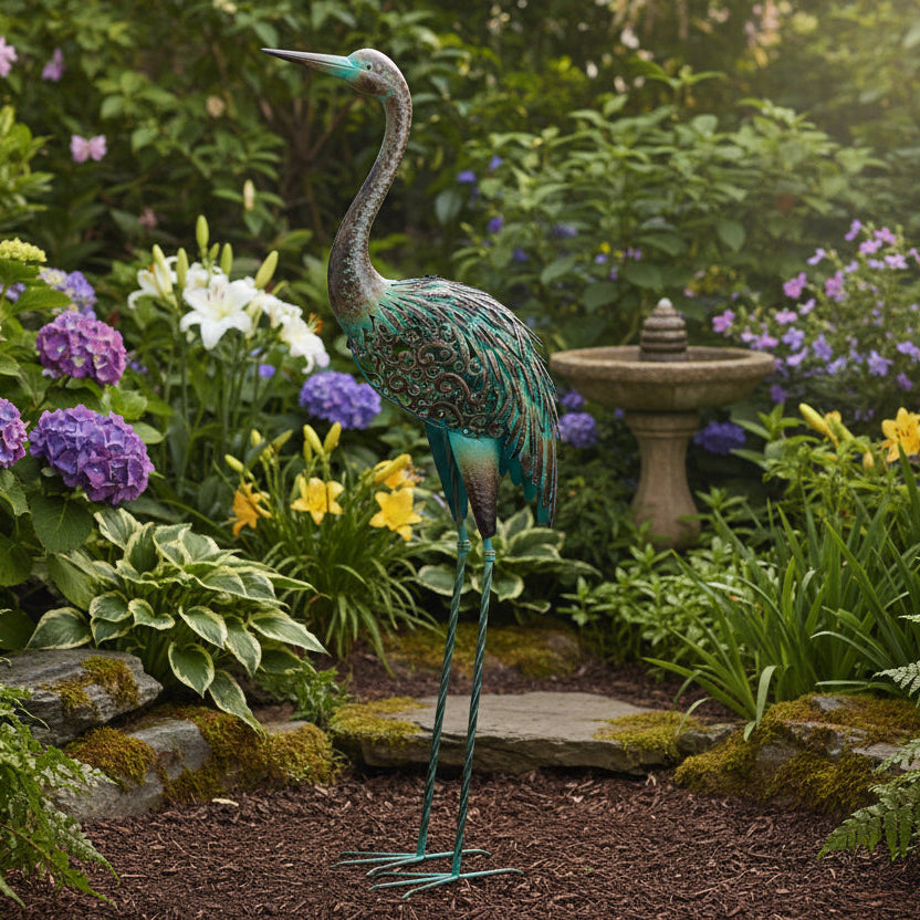 Patina Solar Crane Decor
