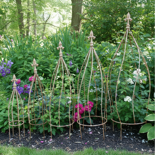 Wrought Iron Swirl with Finial Topiaries - Acid White