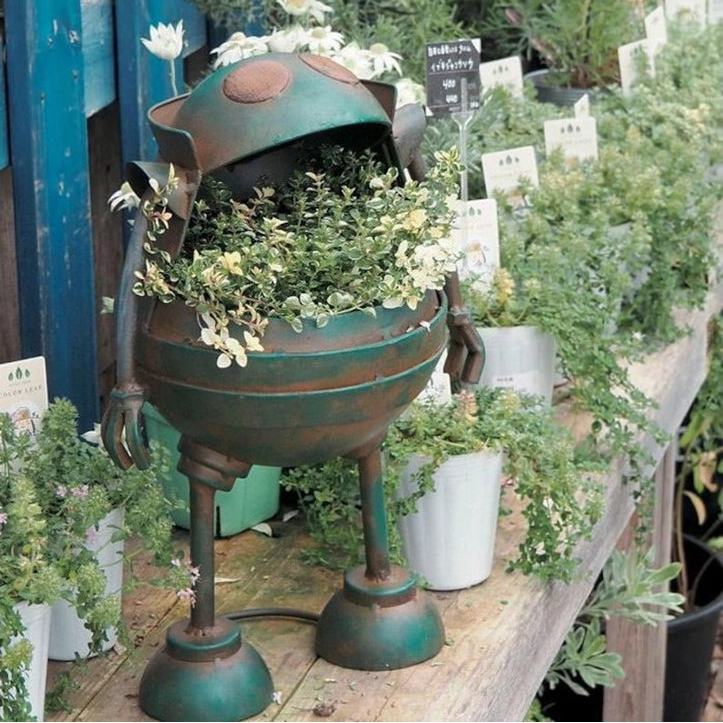 Vintage Metal Frog Robot Planter