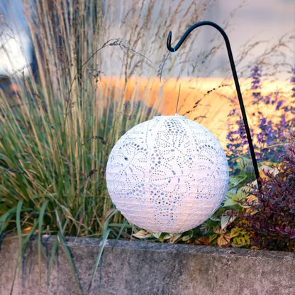 Stella Monstera 12" Globe Solar Lantern - Porcelain