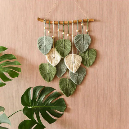 macrame monstera leaf Macrame Leaf Wall Hanging Macrame for Boho Wall Decor L01, 5 Leaves / Default color (Green Vibes)