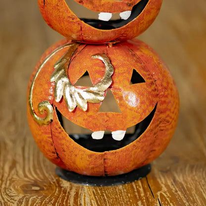 31" Tall Funny Metal Jack-O-Lantern Totem Tower