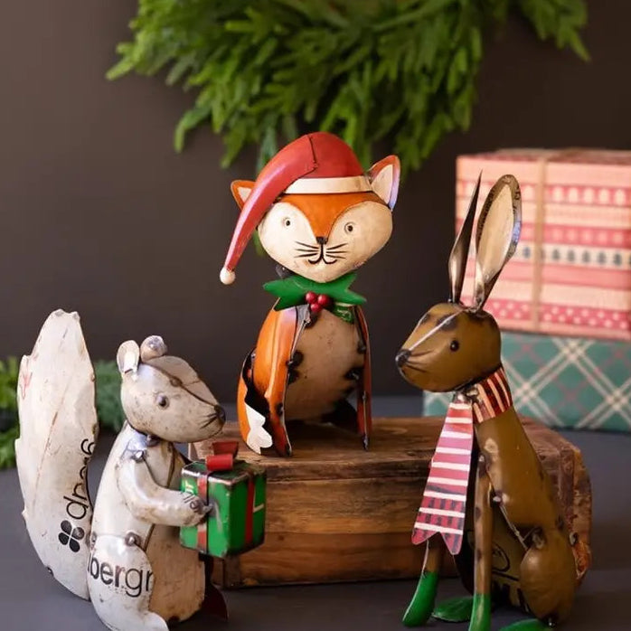 Recycled Metal Christmas Woodland Critters | Set of 3
