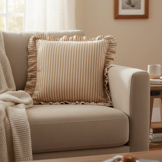 Golden Wheat Stripe Ruffled Euro Sham | 26x26