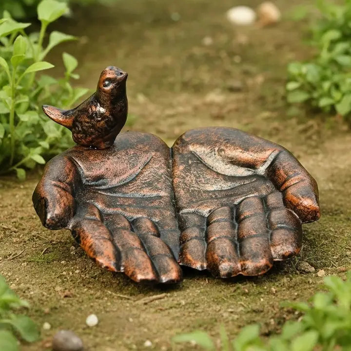 Copper Cupped Hands Bird Feeder and Bath