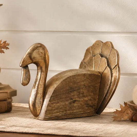 Wooden Turkey w/ Burnished Gold Rustic | 8.5"