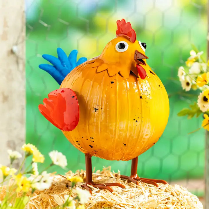 9"H Metal Portly Chicken Garden Statue
