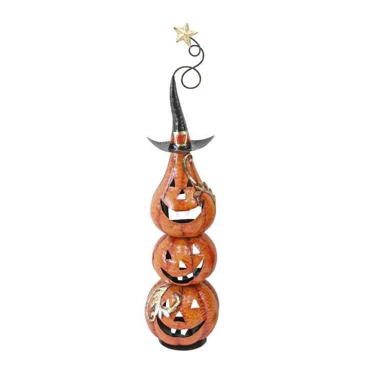 31" Tall Funny Metal Jack-O-Lantern Totem Tower