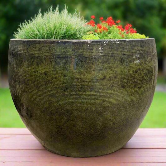 Good Earth Drum Planter | Tropical Green